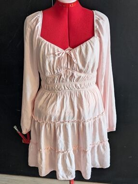 Trixxi Light Pink Tiered Long-Sleeve Peasant Dress